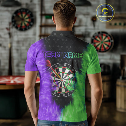 Green And Purple Flame Mens Dart Shirts Custom Dart Jersey Polo & 1/4 Zip, Gifts For Dart Players TDM5145