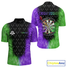 Load image into Gallery viewer, Green And Purple Flame Mens Dart Shirts Custom Dart Jersey Polo &amp; 1/4 Zip, Gifts For Dart Players TDM5145