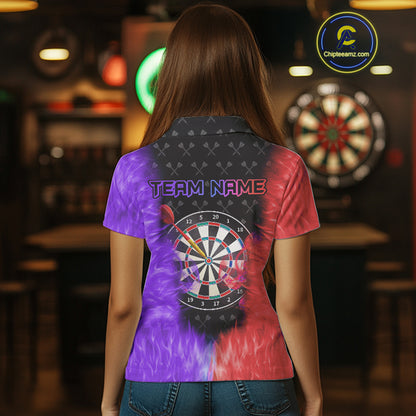 Red And Purple Flame Womens Dart Shirts Custom Dart Jersey Polo & 1/4 Zip, Gifts For Dart Players TDM5146