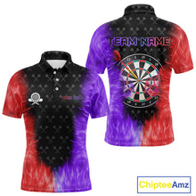 Load image into Gallery viewer, Red And Purple Flame Mens Dart Shirts Custom Dart Jersey Polo &amp; 1/4 Zip, Gifts For Dart Players TDM5146