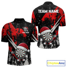 Load image into Gallery viewer, Grunge Black And Red Funny Santa Dartboard Custom Christmas Darts Shirt For Men, Darts Gifts TDM5147