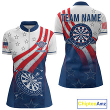 Load image into Gallery viewer, Personalized American Flag Womens Dart Shirts Custom Patriotic Red, White And Blue Darts Team Jersey TDM5150