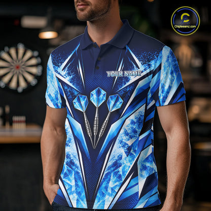 Personalized Blue Dartboard Icy Darts Shirts For Men Custom Darts Team Jersey Polo & 1/4 Zip TDM8081