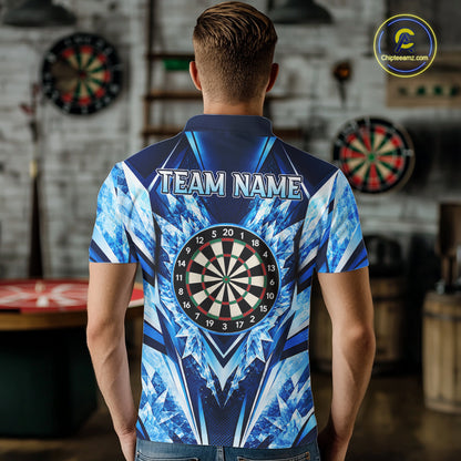 Personalized Blue Dartboard Icy Darts Shirts For Men Custom Darts Team Jersey Polo & 1/4 Zip TDM8081