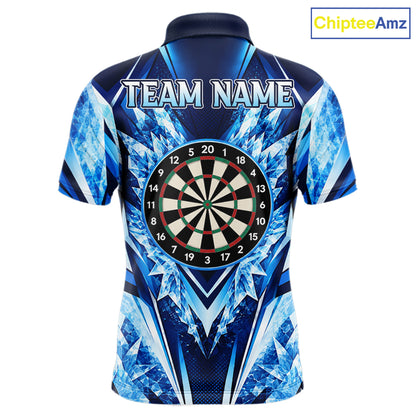 Personalized Blue Dartboard Icy Darts Shirts For Men Custom Darts Team Jersey Polo & 1/4 Zip TDM8081
