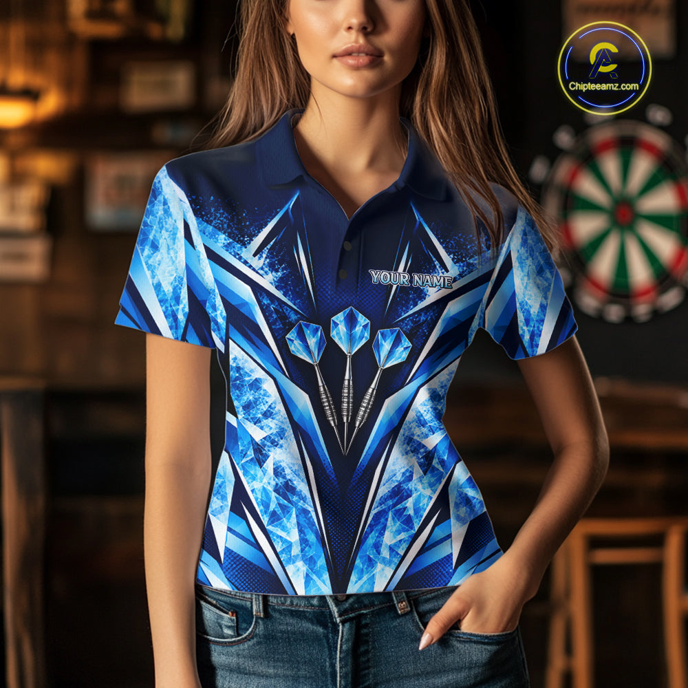 Personalized Blue Dartboard Icy Darts Shirts For Women Custom Darts Team Jersey Polo & 1/4 Zip TDM8081