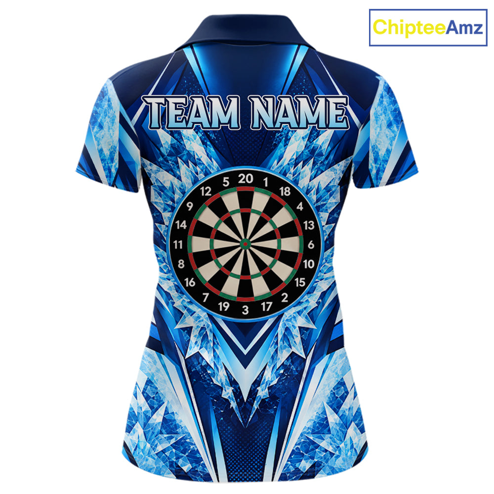 Personalized Blue Dartboard Icy Darts Shirts For Women Custom Darts Team Jersey Polo & 1/4 Zip TDM8081