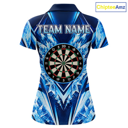 Personalized Blue Dartboard Icy Darts Shirts For Women Custom Darts Team Jersey Polo & 1/4 Zip TDM8081