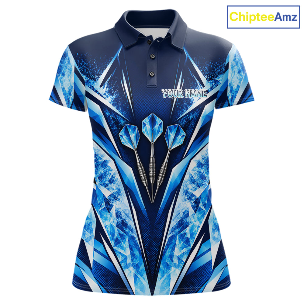 Personalized Blue Dartboard Icy Darts Shirts For Women Custom Darts Team Jersey Polo & 1/4 Zip TDM8081