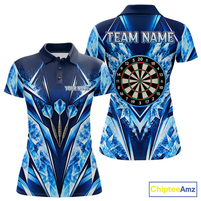 Personalized Blue Dartboard Icy Darts Shirts For Women Custom Darts Team Jersey Polo & 1/4 Zip TDM8081