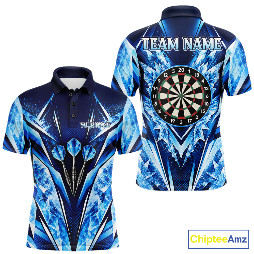 Personalized Blue Dartboard Icy Darts Shirts For Men Custom Darts Team Jersey Polo & 1/4 Zip TDM8081