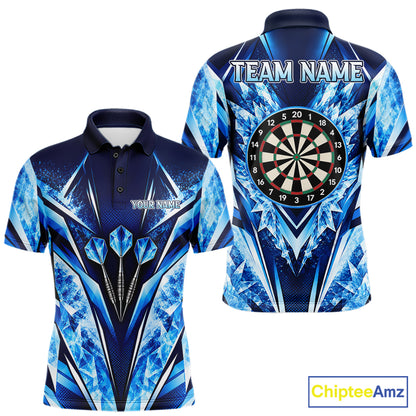 Personalized Blue Dartboard Icy Darts Shirts For Men Custom Darts Team Jersey Polo & 1/4 Zip TDM8081