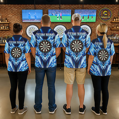 Personalized Blue Dartboard Icy Darts Shirts For Women Custom Darts Team Jersey Polo & 1/4 Zip TDM8081