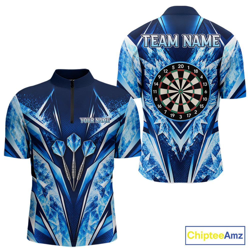 Personalized Blue Dartboard Icy Darts Shirts For Men Custom Darts Team Jersey Polo & 1/4 Zip TDM8081