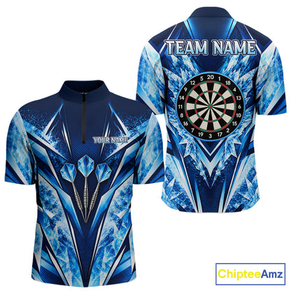 Personalized Blue Dartboard Icy Darts Shirts For Men Custom Darts Team Jersey Polo & 1/4 Zip TDM8081