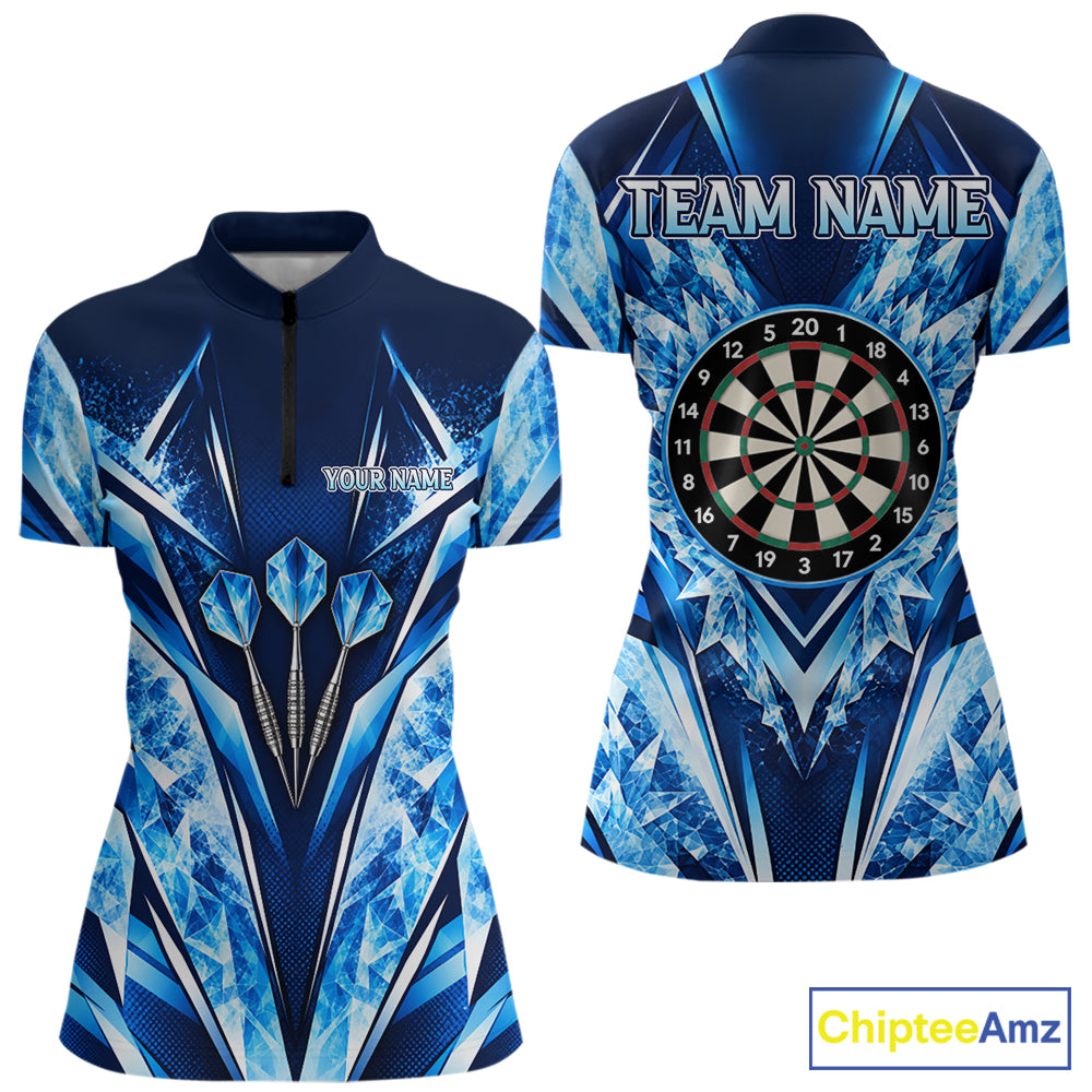 Personalized Blue Dartboard Icy Darts Shirts For Women Custom Darts Team Jersey Polo & 1/4 Zip TDM8081