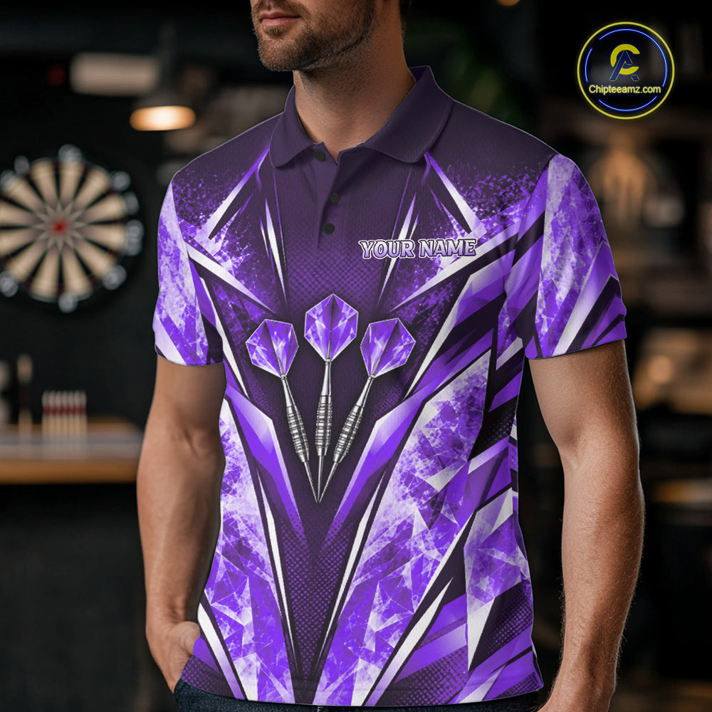 Personalized Purple Dartboard Icy Darts Shirts For Men Custom Darts Team Jersey Polo & 1/4 Zip TDM8082