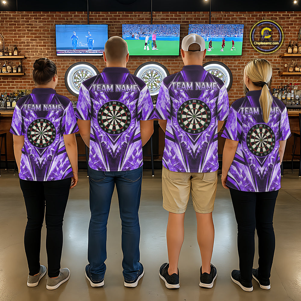 Personalized Purple Dartboard Icy Darts Shirts For Men Custom Darts Team Jersey Polo & 1/4 Zip TDM8082