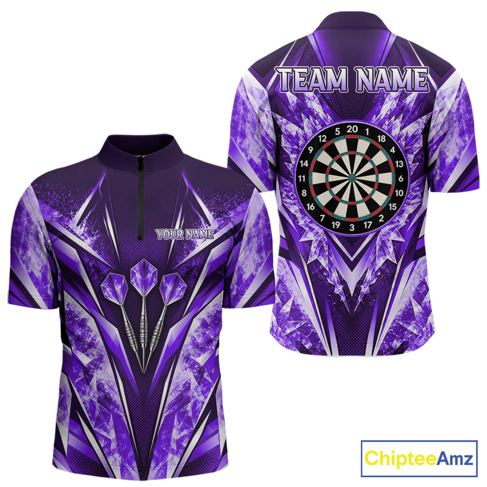 Personalized Purple Dartboard Icy Darts Shirts For Men Custom Darts Team Jersey Polo & 1/4 Zip TDM8082