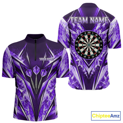 Personalized Purple Dartboard Icy Darts Shirts For Men Custom Darts Team Jersey Polo & 1/4 Zip TDM8082