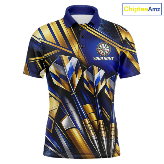 Blue And Gold Crystal Geometric Darts Shirts For Men Custom Darts League Team Jersey Polo, 1/4 Zip TDM8088