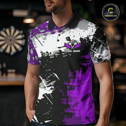 Purple Grunge Paint Splash Dart Shirts For Men Custom Darts Jersey Team Polo & Quarter Zip TDM8089