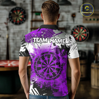 Purple Grunge Paint Splash Dart Shirts For Men Custom Darts Jersey Team Polo & Quarter Zip TDM8089