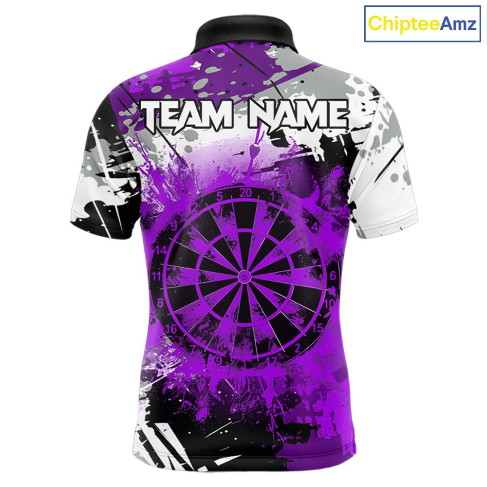Purple Grunge Paint Splash Dart Shirts For Men Custom Darts Jersey Team Polo & Quarter Zip TDM8089