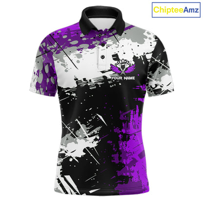 Purple Grunge Paint Splash Dart Shirts For Men Custom Darts Jersey Team Polo & Quarter Zip TDM8089