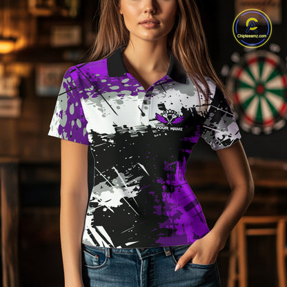 Purple Grunge Paint Splash Dart Shirts For Women Custom Darts Jersey Team Polo & Quarter Zip TDM8089