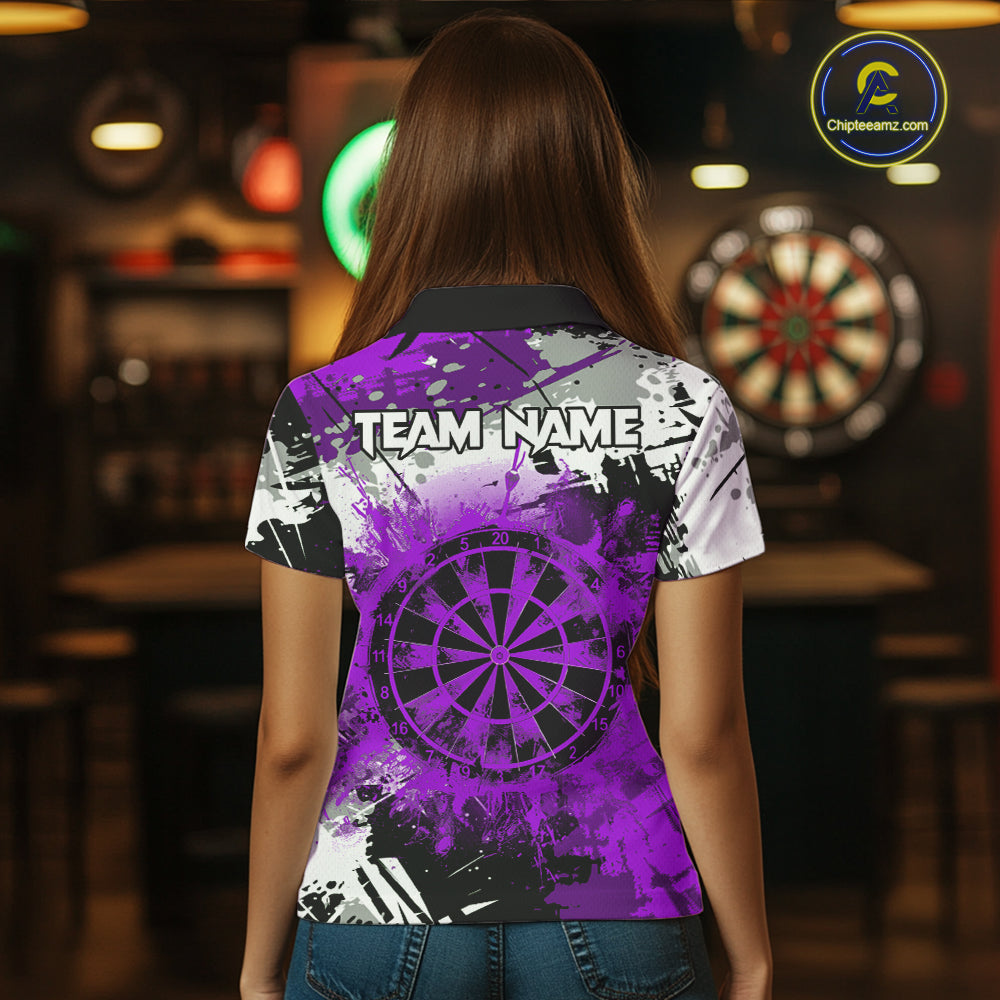 Purple Grunge Paint Splash Dart Shirts For Women Custom Darts Jersey Team Polo & Quarter Zip TDM8089