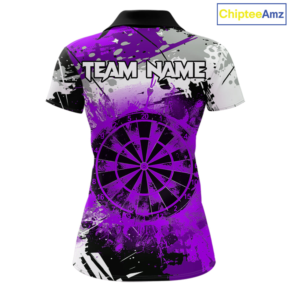 Purple Grunge Paint Splash Dart Shirts For Women Custom Darts Jersey Team Polo & Quarter Zip TDM8089