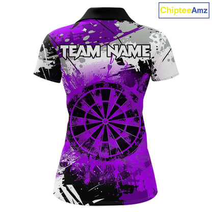 Purple Grunge Paint Splash Dart Shirts For Women Custom Darts Jersey Team Polo & Quarter Zip TDM8089