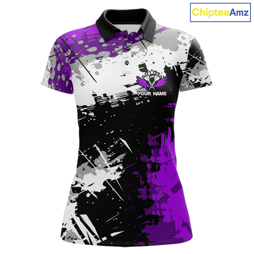Purple Grunge Paint Splash Dart Shirts For Women Custom Darts Jersey Team Polo & Quarter Zip TDM8089