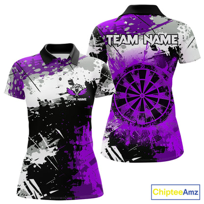 Purple Grunge Paint Splash Dart Shirts For Women Custom Darts Jersey Team Polo & Quarter Zip TDM8089