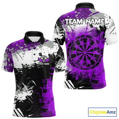 Purple Grunge Paint Splash Dart Shirts For Men Custom Darts Jersey Team Polo & Quarter Zip TDM8089