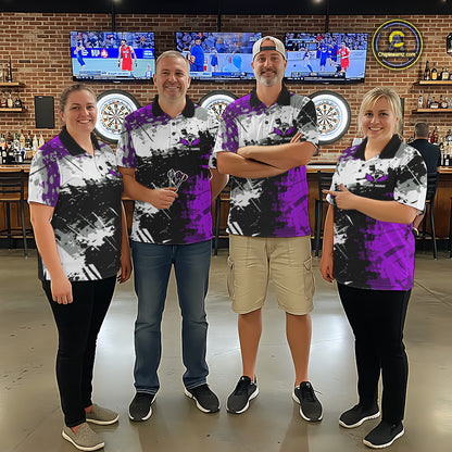 Purple Grunge Paint Splash Dart Shirts For Men Custom Darts Jersey Team Polo & Quarter Zip TDM8089