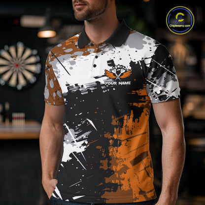Orange Grunge Paint Splash Dart Shirts For Men Custom Darts Jersey Team Polo & Quarter Zip TDM8090