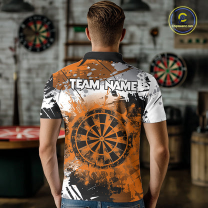 Orange Grunge Paint Splash Dart Shirts For Men Custom Darts Jersey Team Polo & Quarter Zip TDM8090