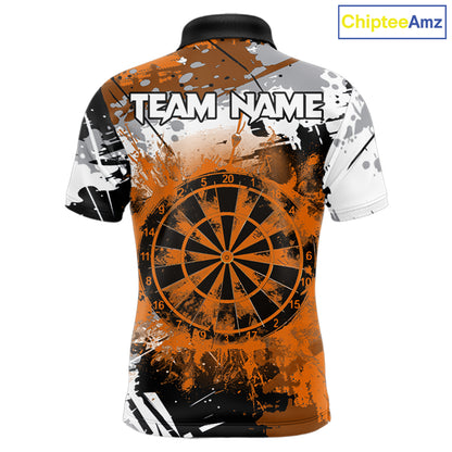Orange Grunge Paint Splash Dart Shirts For Men Custom Darts Jersey Team Polo & Quarter Zip TDM8090