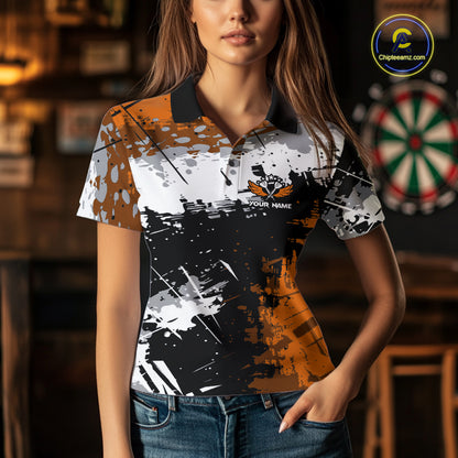 Orange Grunge Paint Splash Dart Shirts For Women Custom Darts Jersey Team Polo & Quarter Zip TDM8090