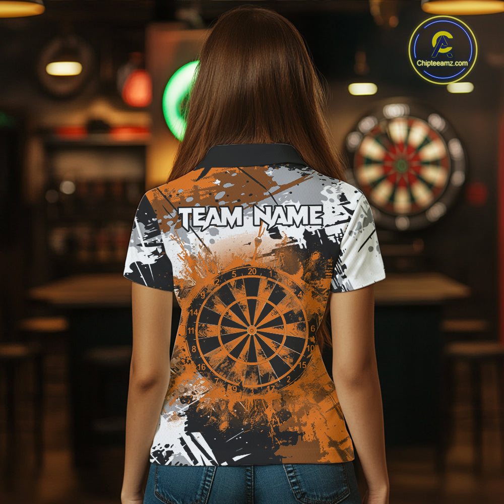 Orange Grunge Paint Splash Dart Shirts For Women Custom Darts Jersey Team Polo & Quarter Zip TDM8090