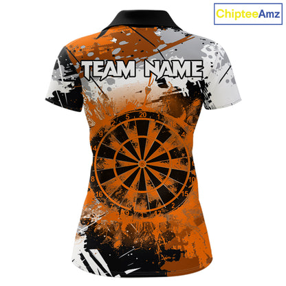 Orange Grunge Paint Splash Dart Shirts For Women Custom Darts Jersey Team Polo & Quarter Zip TDM8090