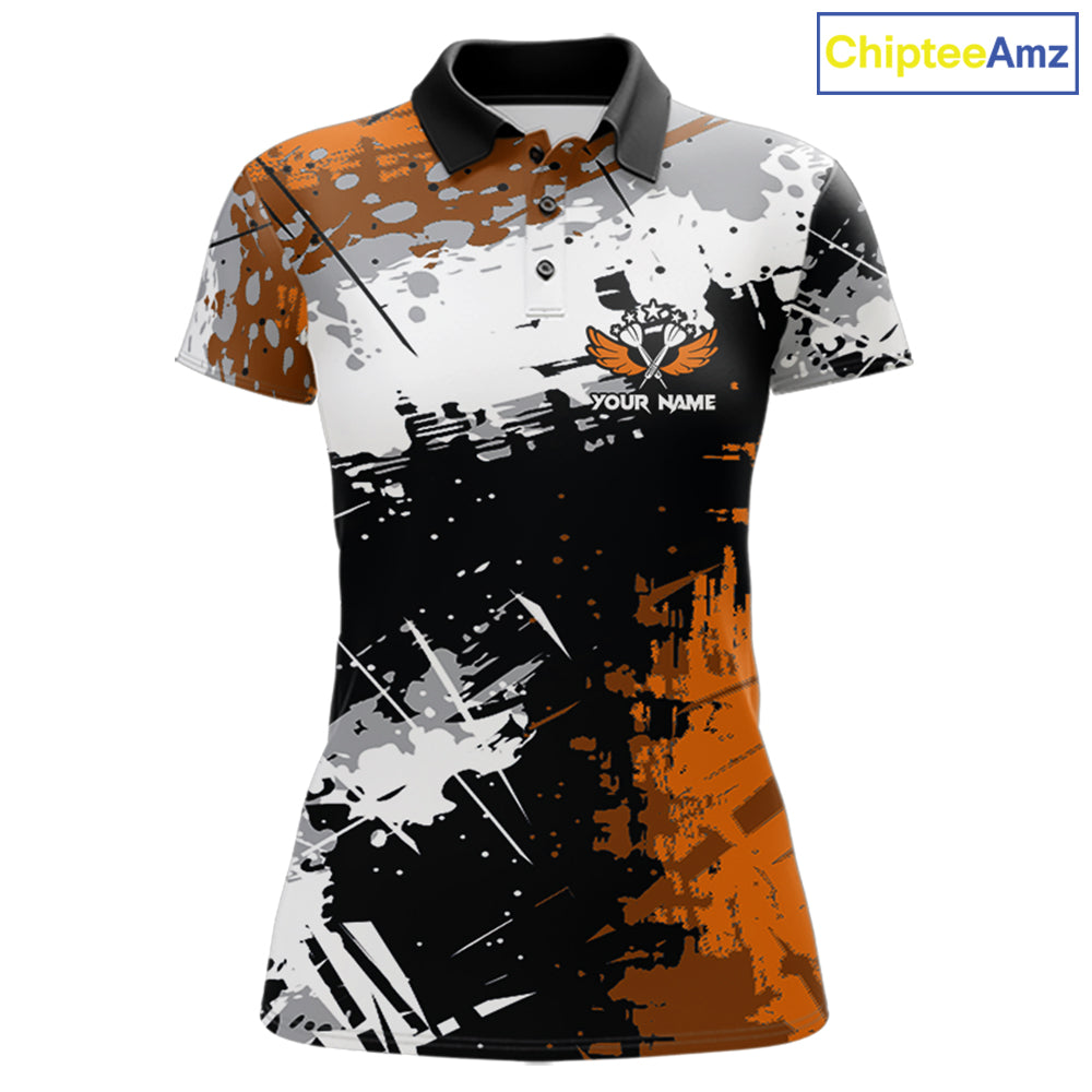 Orange Grunge Paint Splash Dart Shirts For Women Custom Darts Jersey Team Polo & Quarter Zip TDM8090