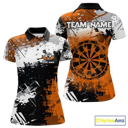 Orange Grunge Paint Splash Dart Shirts For Women Custom Darts Jersey Team Polo & Quarter Zip TDM8090