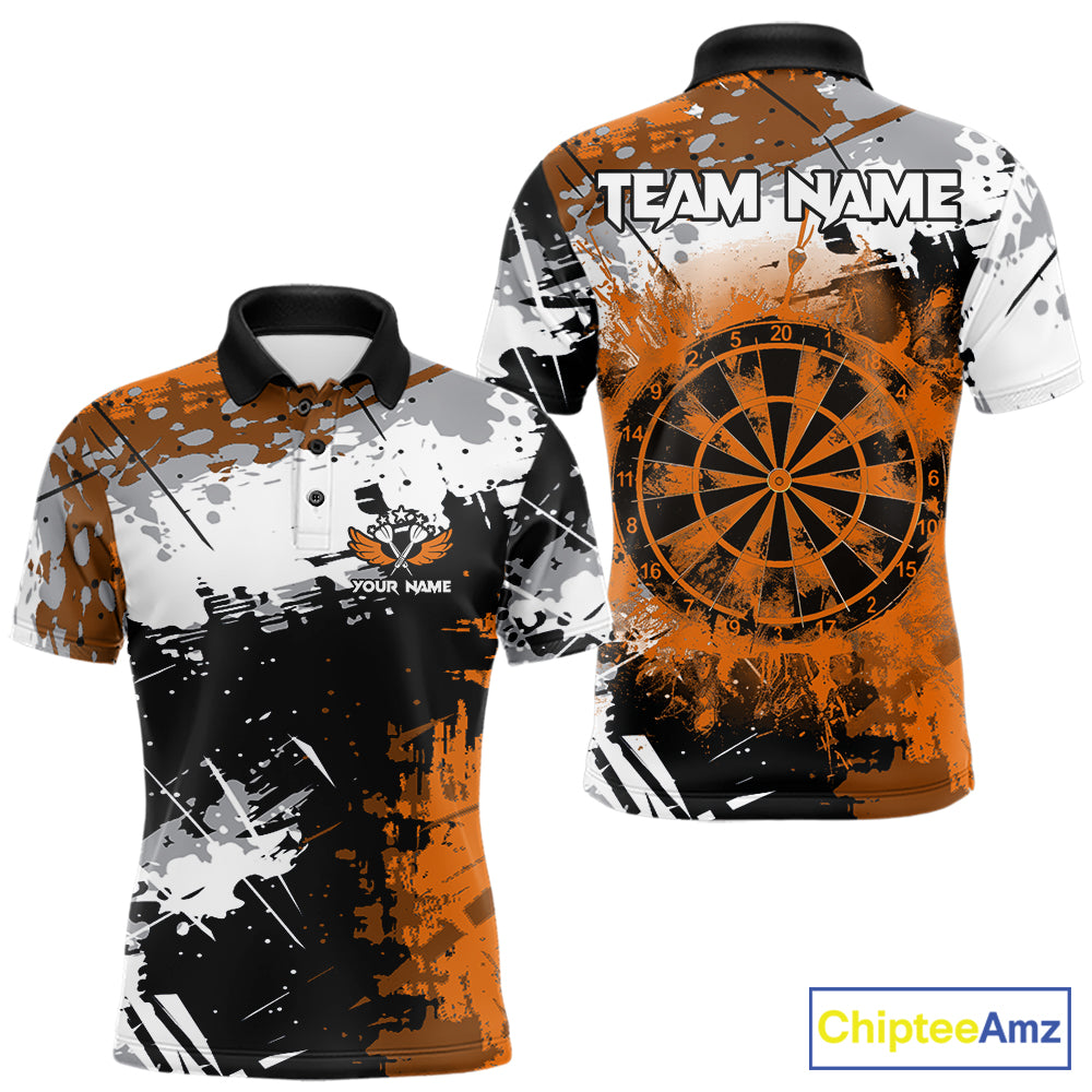 Orange Grunge Paint Splash Dart Shirts For Men Custom Darts Jersey Team Polo & Quarter Zip TDM8090