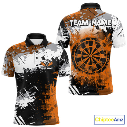 Orange Grunge Paint Splash Dart Shirts For Men Custom Darts Jersey Team Polo & Quarter Zip TDM8090