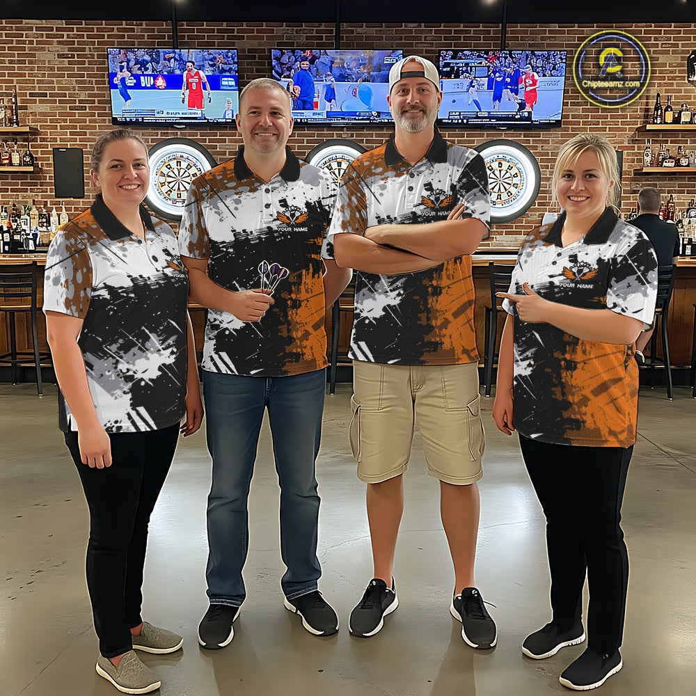 Orange Grunge Paint Splash Dart Shirts For Women Custom Darts Jersey Team Polo & Quarter Zip TDM8090