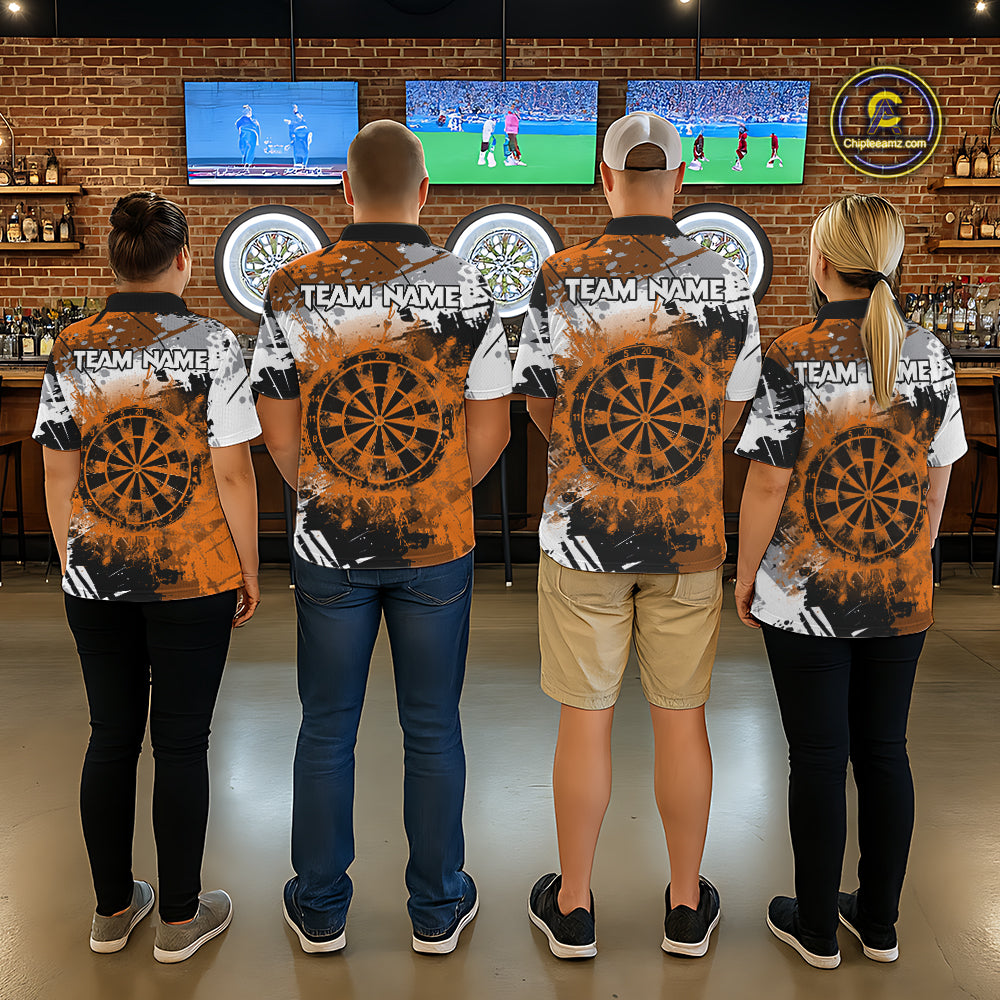 Orange Grunge Paint Splash Dart Shirts For Women Custom Darts Jersey Team Polo & Quarter Zip TDM8090