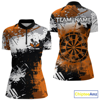 Orange Grunge Paint Splash Dart Shirts For Women Custom Darts Jersey Team Polo & Quarter Zip TDM8090